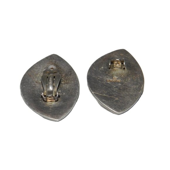 Vintage Bayanihan Sterling Silver Clip On Earrings Abstract Hollow 17.6 G Signed - Picture 2 of 10